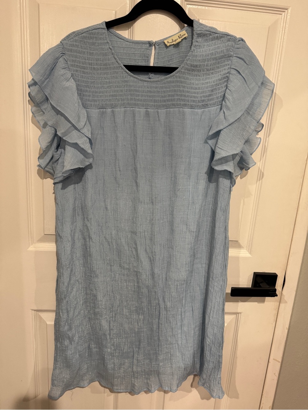 Light Blue Ruffle-Sleeve Midi Dress by English Factory